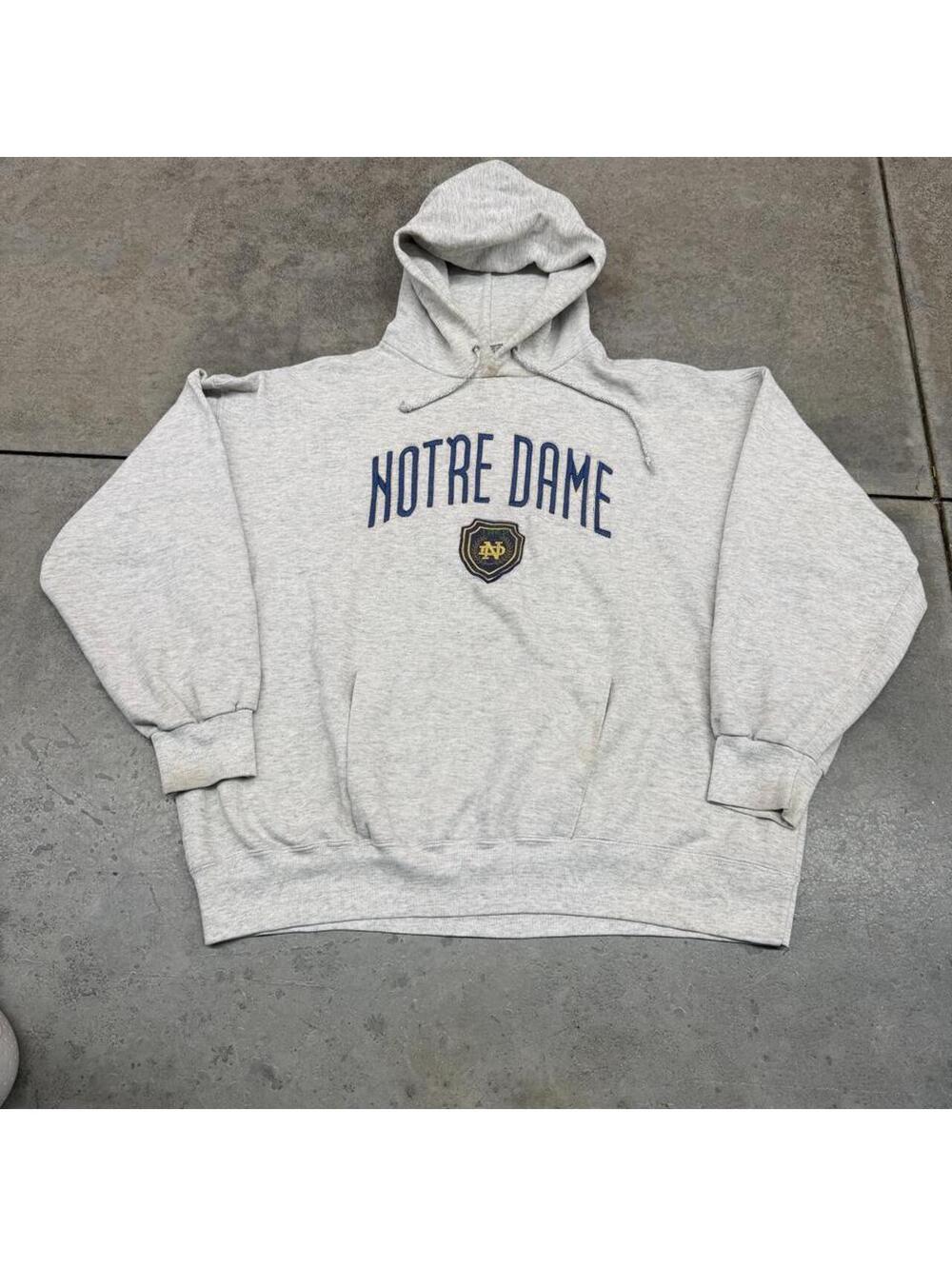 vintage university of notre dame collegiate grey hoodie size xl